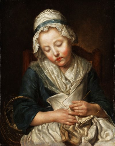 Knitting Girl Asleep by workshop of Jean Baptiste Greuze